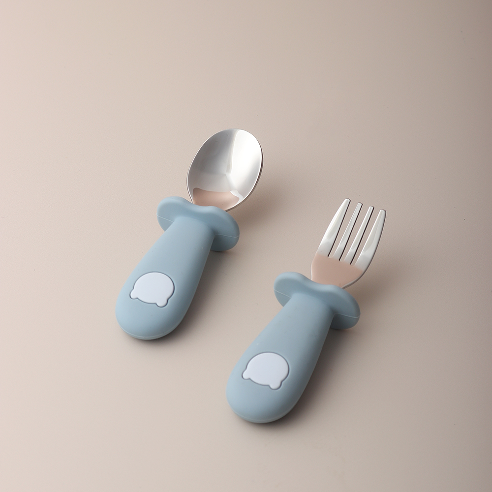 Baby Led Weaning Set - Baby-Panda-Form Silikon-Löffel und -Gabel Edelstahl Baby-Fütterungslöffel